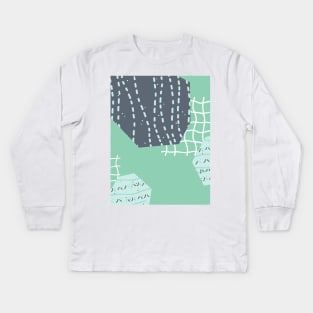 Abstract aquamarine grids and cut paper things Kids Long Sleeve T-Shirt